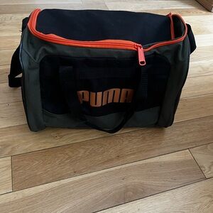 PUMA Black and Olive Duffel / Gym Bag with Orange Accents